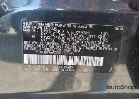 2010 Toyota Rav4 Limited from USA, damaged, VIN 2T3DK4DVXAW032542